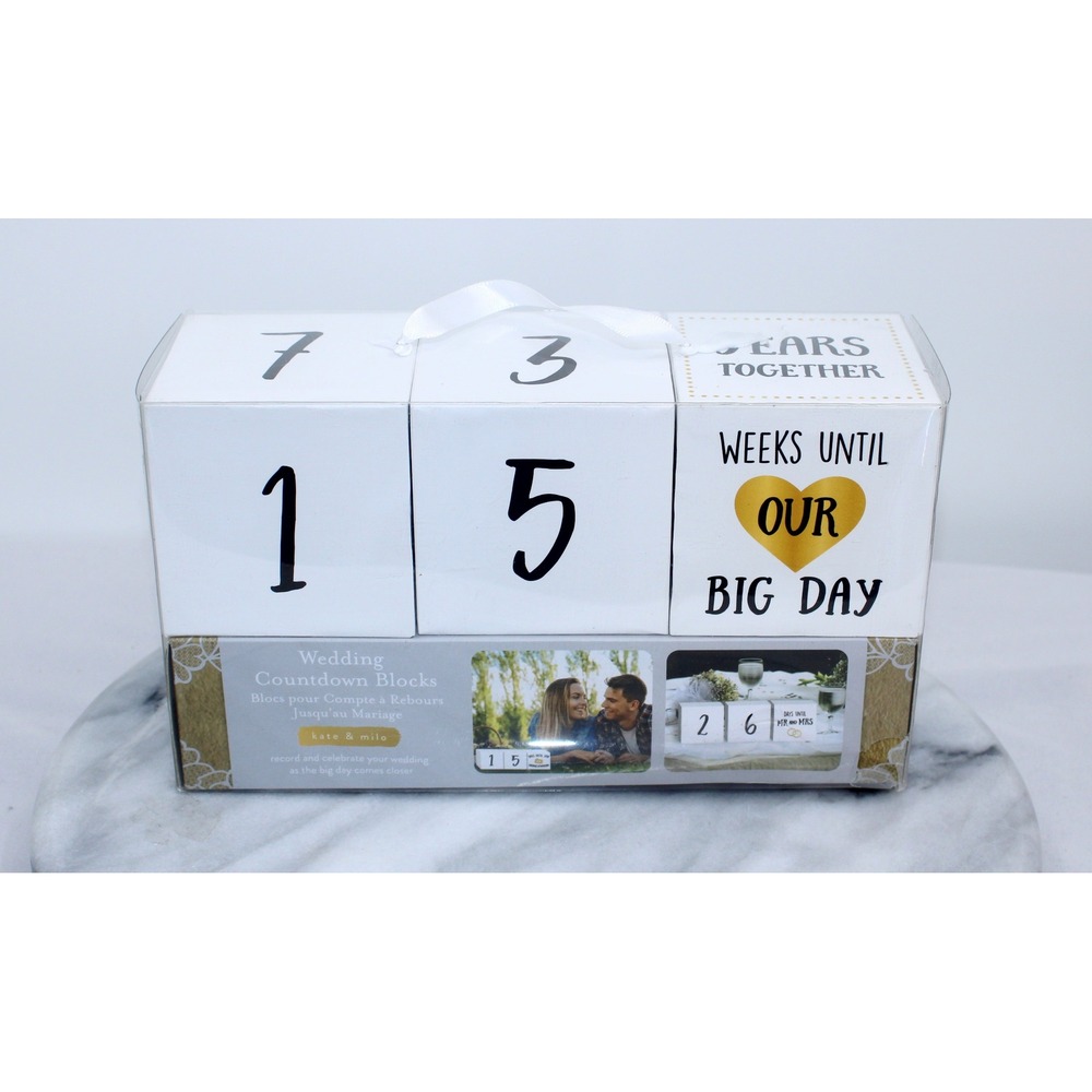 Kate & Milo Wedding Countdown Blocks Engagement Anniversary Gift White Gold